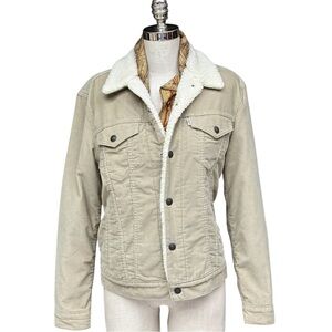 Levi’s Premium Sherpa Trucker Jacket Beige Corduroy Size Small EUC